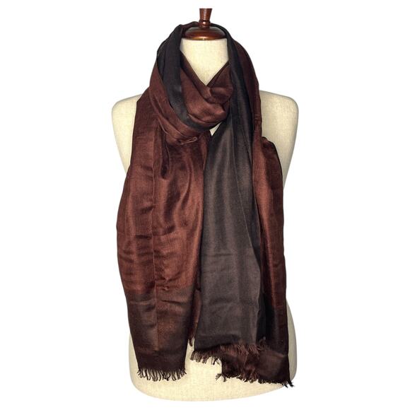 Eileen Fisher Women's Scarf Shawl One Size Brown Silk Cashmere Fringe - Picture 1 of 6